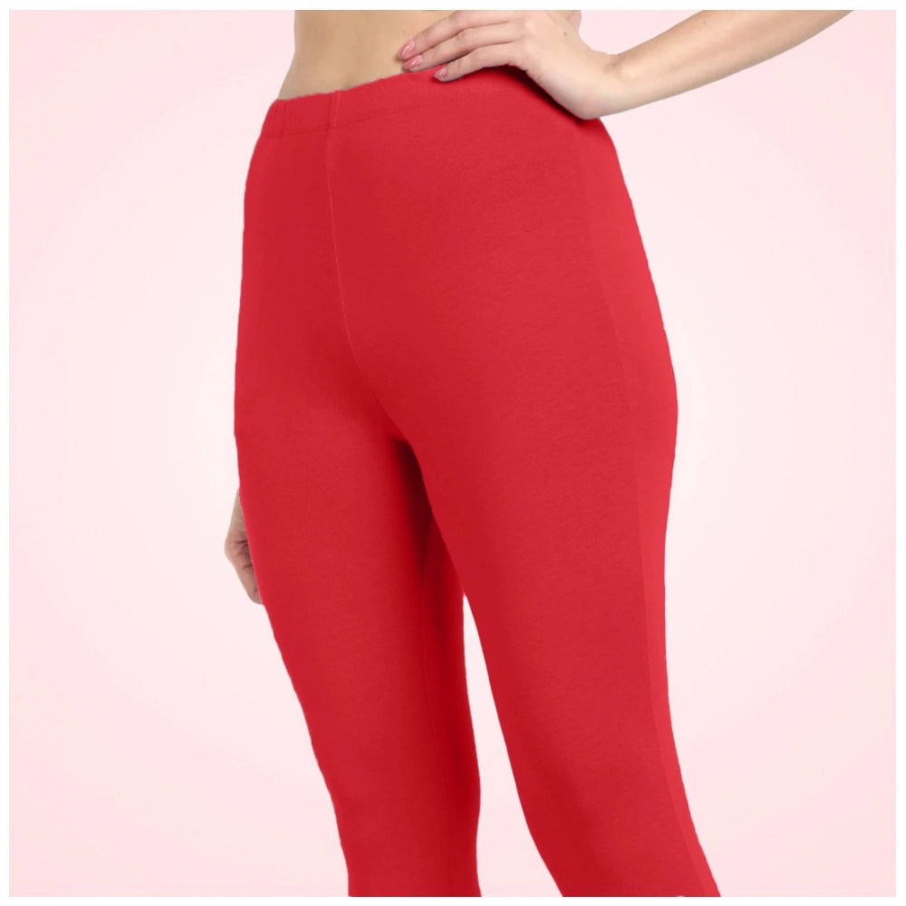 PKRKART Women's Cotton Blended Solid Ankle legging (Red)