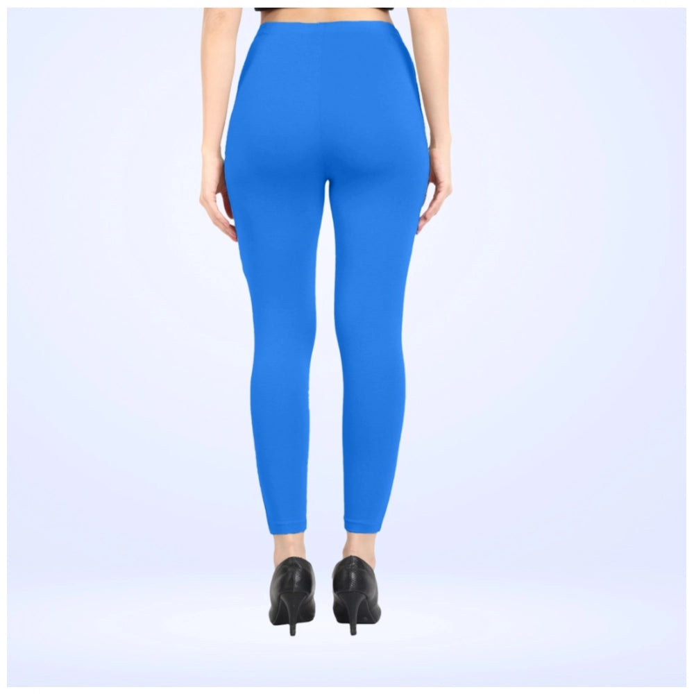 PKRKART Women's Cotton Blended Solid Ankle legging (Blue)