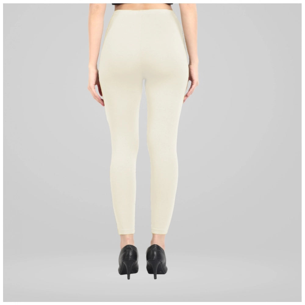 PKRKART Women's Cotton Blended Solid Ankle legging (Off White)