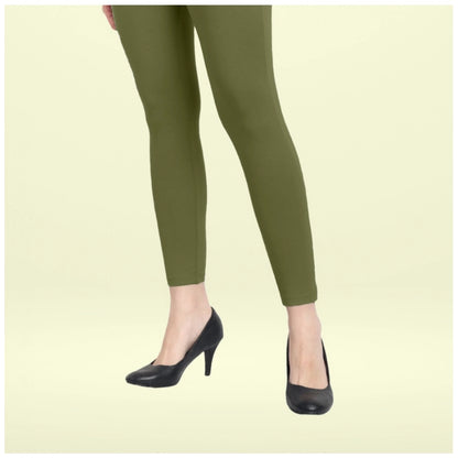 PKRKART Women's Cotton Blended Solid Ankle legging (Olive Green)