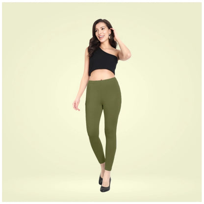PKRKART Women's Cotton Blended Solid Ankle legging (Olive Green)