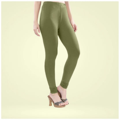 PKRKART Women's Cotton Blended Solid Churidar leggings (Olive Green)
