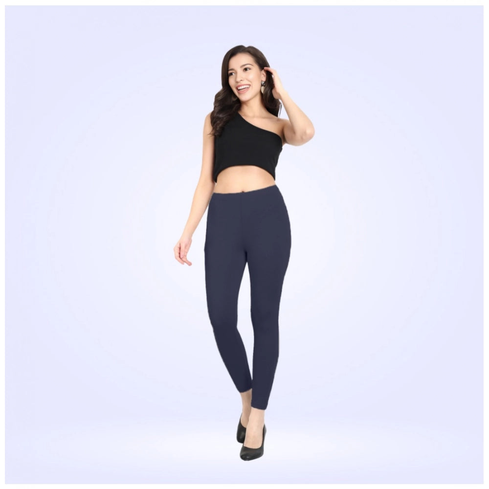 PKRKART Women's Cotton Blended Solid Ankle legging (Navy)