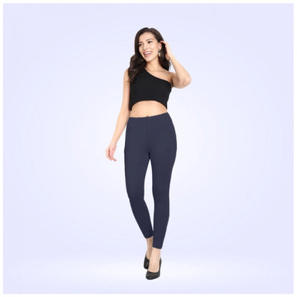 PKRKART Women's Cotton Blended Solid Ankle legging (Navy)