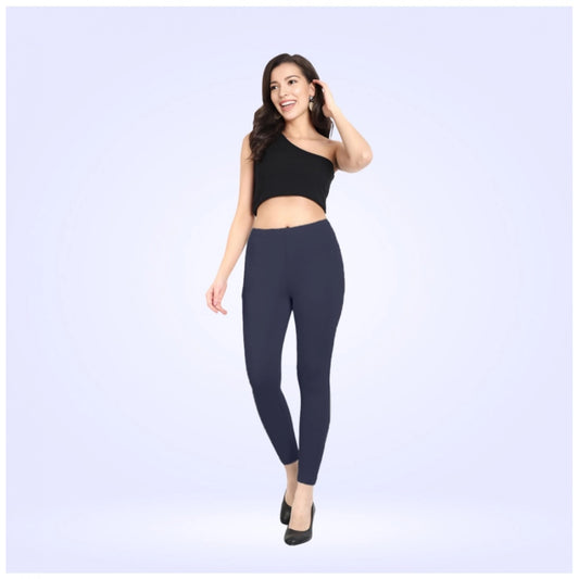 PKRKART Women's Cotton Blended Solid Ankle legging (Navy)