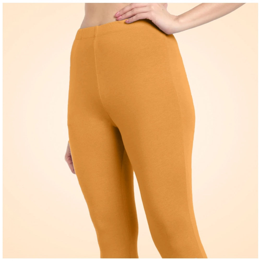 PKRKART Women's Cotton Blended Solid Ankle legging (Mustard Yellow)