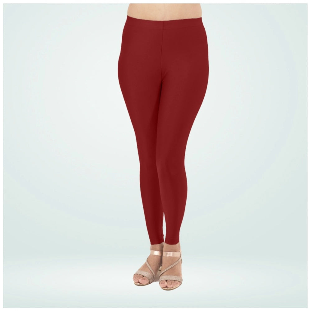 PKRKART Women's Cotton Blended Solid Shimmer Ankle leggings (Maroon)