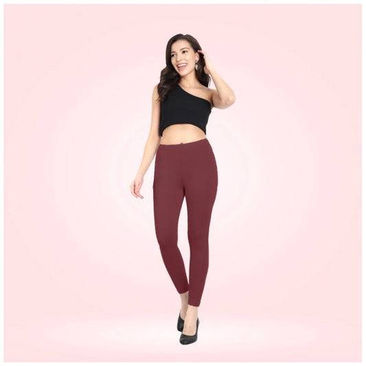 PKRKART Women's Cotton Blended Solid Ankle legging (Maroon)