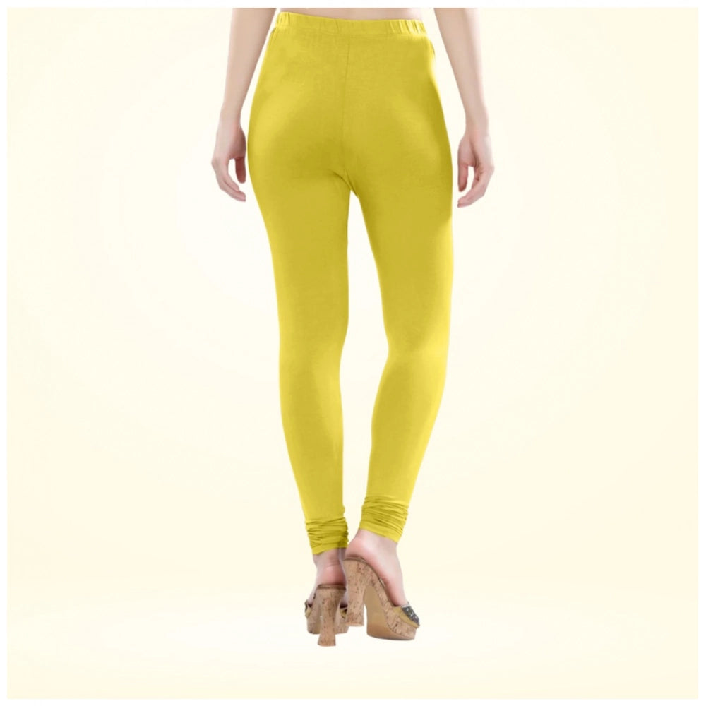 PKRKART Women's Cotton Blended Solid Churidar leggings (Lemon Yellow)