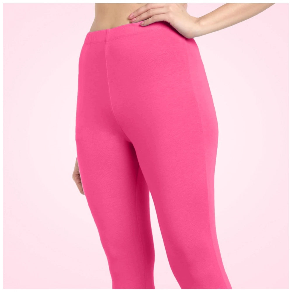 PKRKART Women's Cotton Blended Solid Ankle legging (Dark Pink)