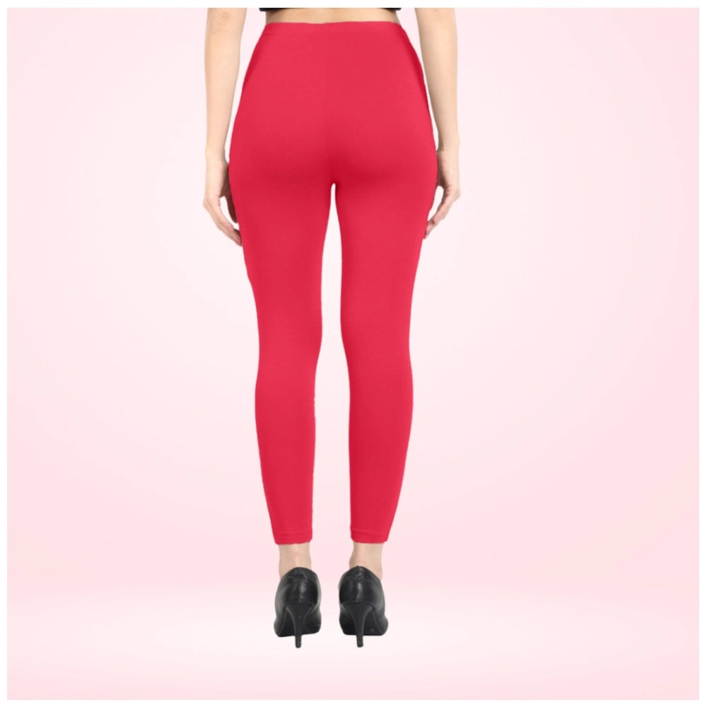 PKRKART Women's Cotton Blended Solid Ankle legging (Pink)