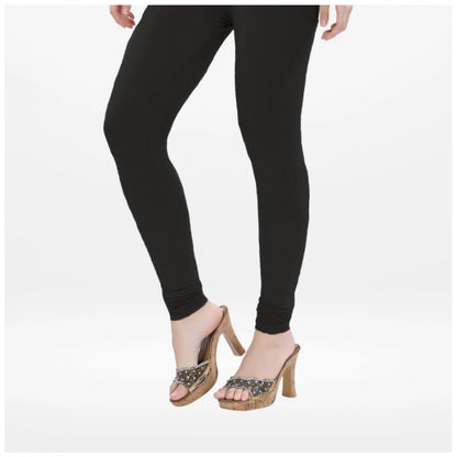 PKRKART Women's Cotton Blended Solid Churidar leggings (Black)