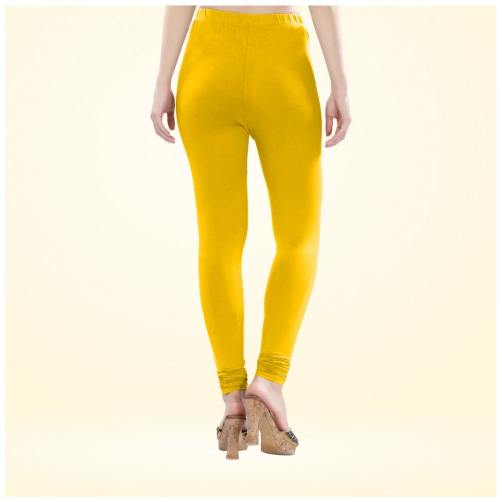 PKRKART Women's Cotton Blended Solid Churidar leggings (Yellow)