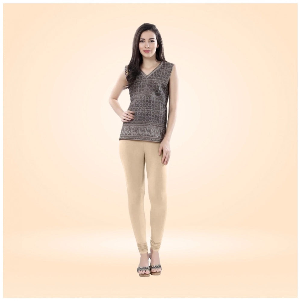 PKRKART Women's Cotton Blended Solid Churidar leggings (Skin)