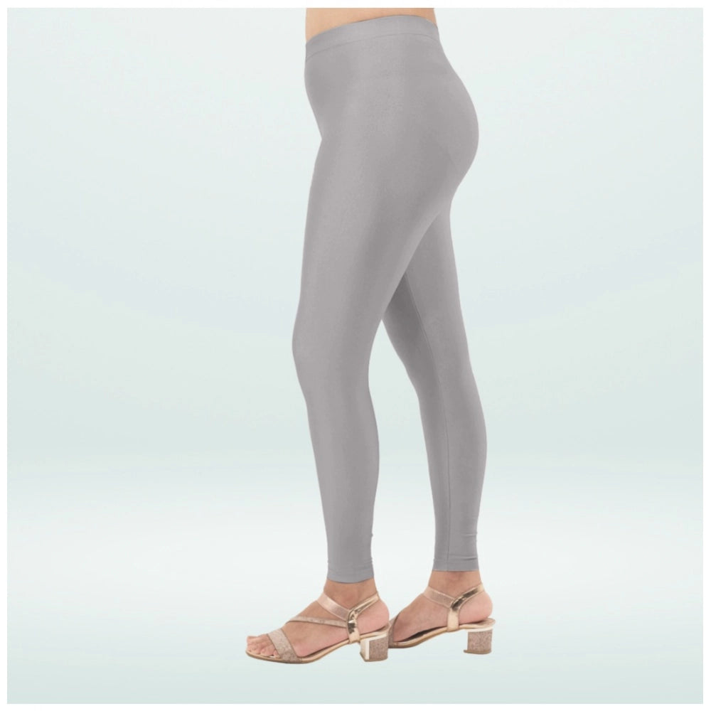 PKRKART Women's Cotton Blended Solid Shimmer Ankle leggings (Silver Gray)