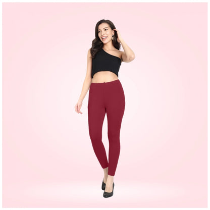 PKRKART Women's Cotton Blended Solid Ankle legging (Red Maroon)