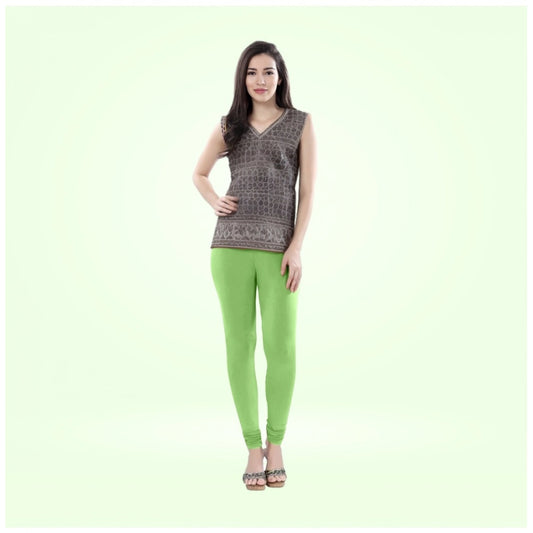 PKRKART Women's Cotton Blended Solid Churidar leggings (Pista Green)