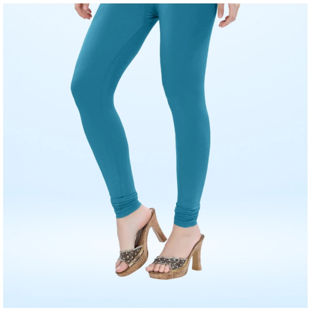 PKRKART Women's Cotton Blended Solid Churidar leggings (Blue)