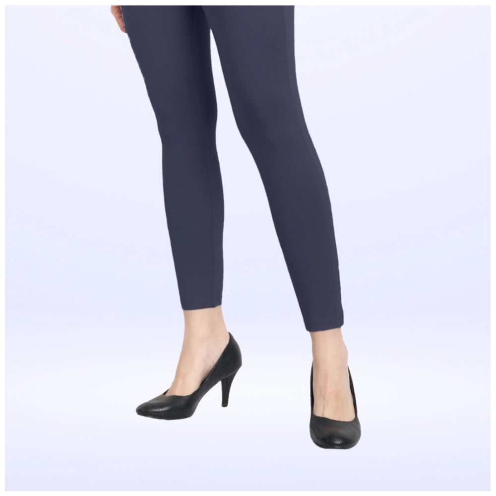 PKRKART Women's Cotton Blended Solid Ankle legging (Navy)