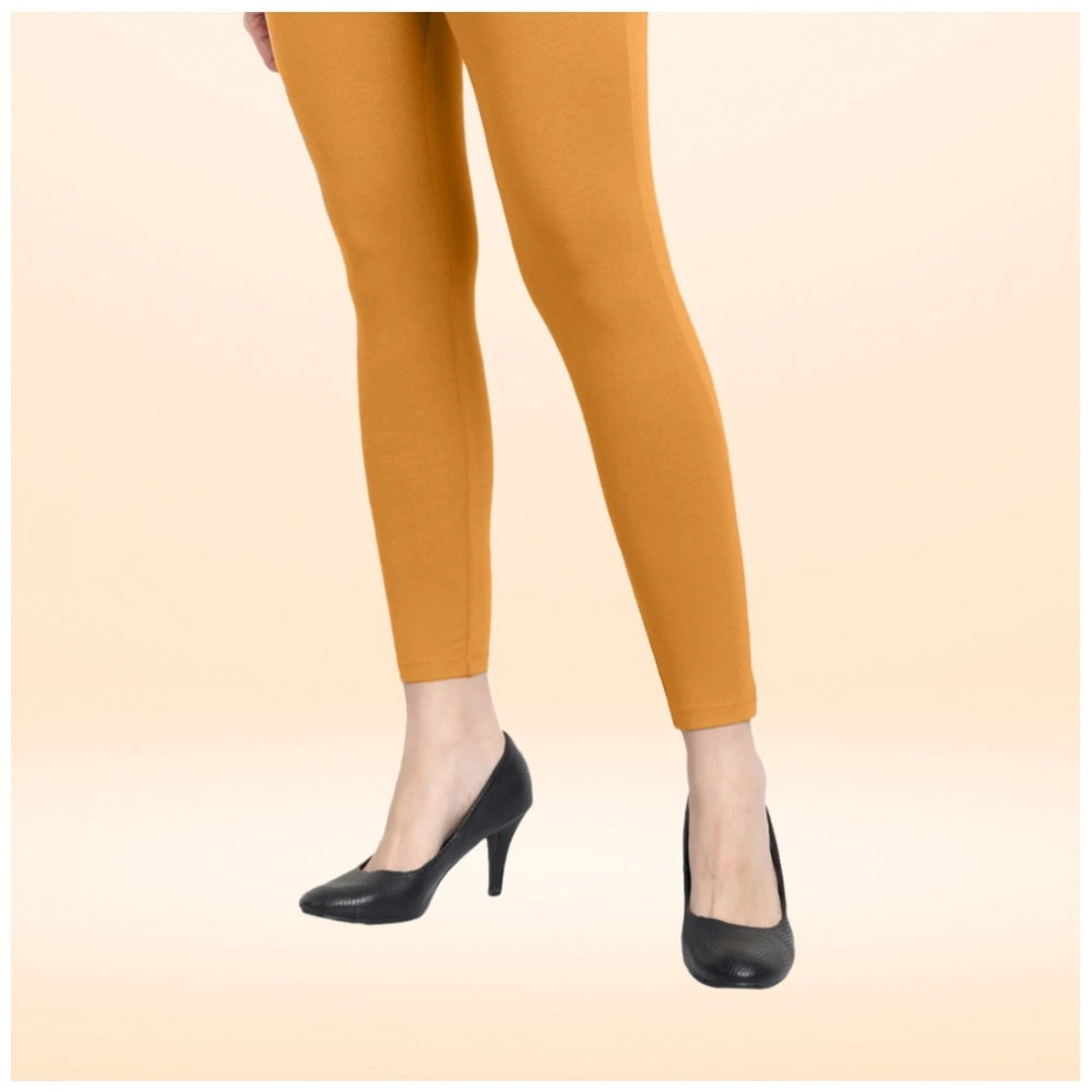 PKRKART Women's Cotton Blended Solid Ankle legging (Mustard Yellow)