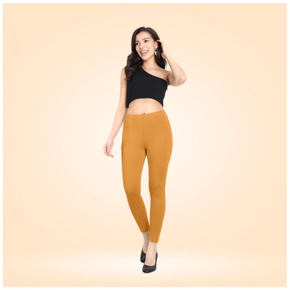 PKRKART Women's Cotton Blended Solid Ankle legging (Mustard Yellow)
