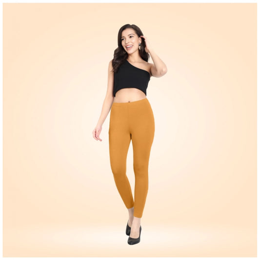 PKRKART Women's Cotton Blended Solid Ankle legging (Mustard Yellow)