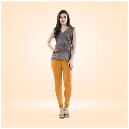 PKRKART Women's Cotton Blended Solid Churidar leggings (Mustard Yellow)