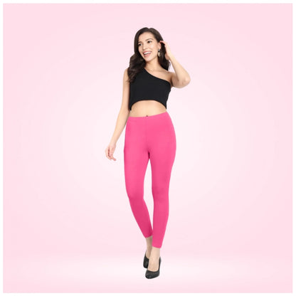 PKRKART Women's Cotton Blended Solid Ankle legging (Dark Pink)