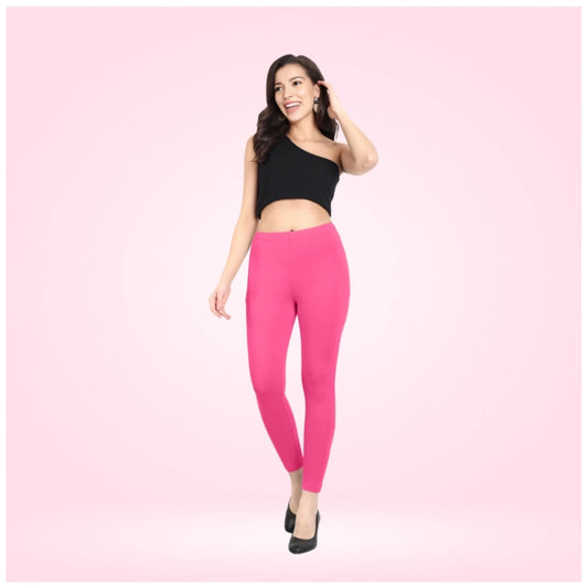 PKRKART Women's Cotton Blended Solid Ankle legging (Dark Pink)