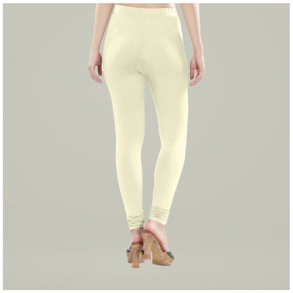 PKRKART Women's Cotton Blended Solid Churidar leggings (Cream)