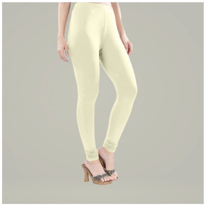 PKRKART Women's Cotton Blended Solid Churidar leggings (Cream)