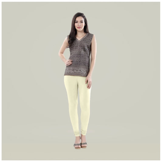 PKRKART Women's Cotton Blended Solid Churidar leggings (Cream)