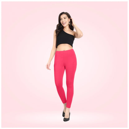 PKRKART Women's Cotton Blended Solid Ankle legging (Pink)