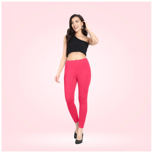 PKRKART Women's Cotton Blended Solid Ankle legging (Pink)