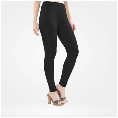 PKRKART Women's Cotton Blended Solid Churidar leggings (Black)