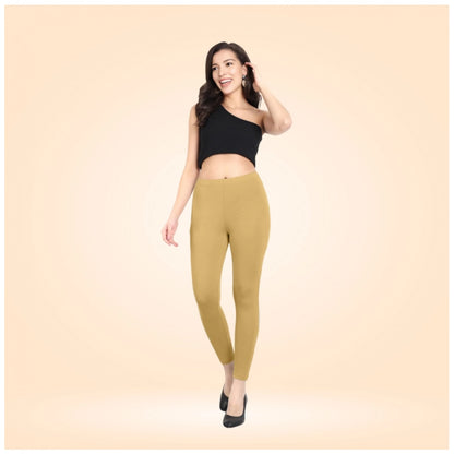 PKRKART Women's Cotton Blended Solid Ankle legging (Beige)