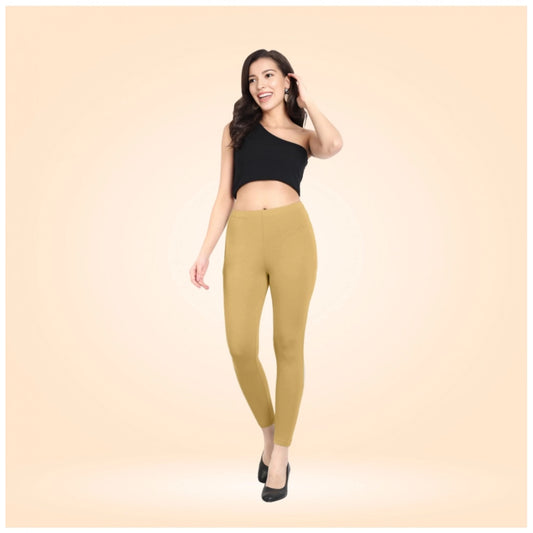 PKRKART Women's Cotton Blended Solid Ankle legging (Beige)