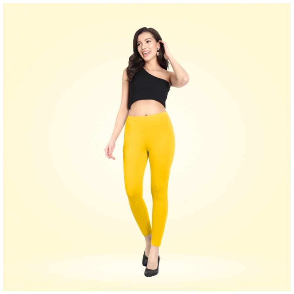 PKRKART Women's Cotton Blended Solid Ankle legging (Yellow)