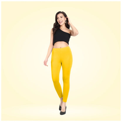 PKRKART Women's Cotton Blended Solid Ankle legging (Yellow)