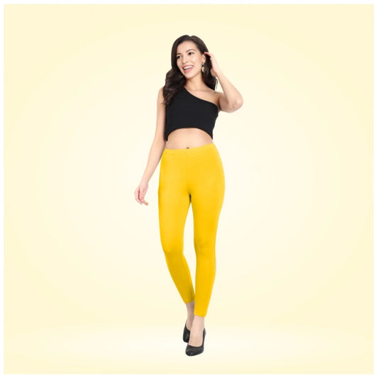 PKRKART Women's Cotton Blended Solid Ankle legging (Yellow)