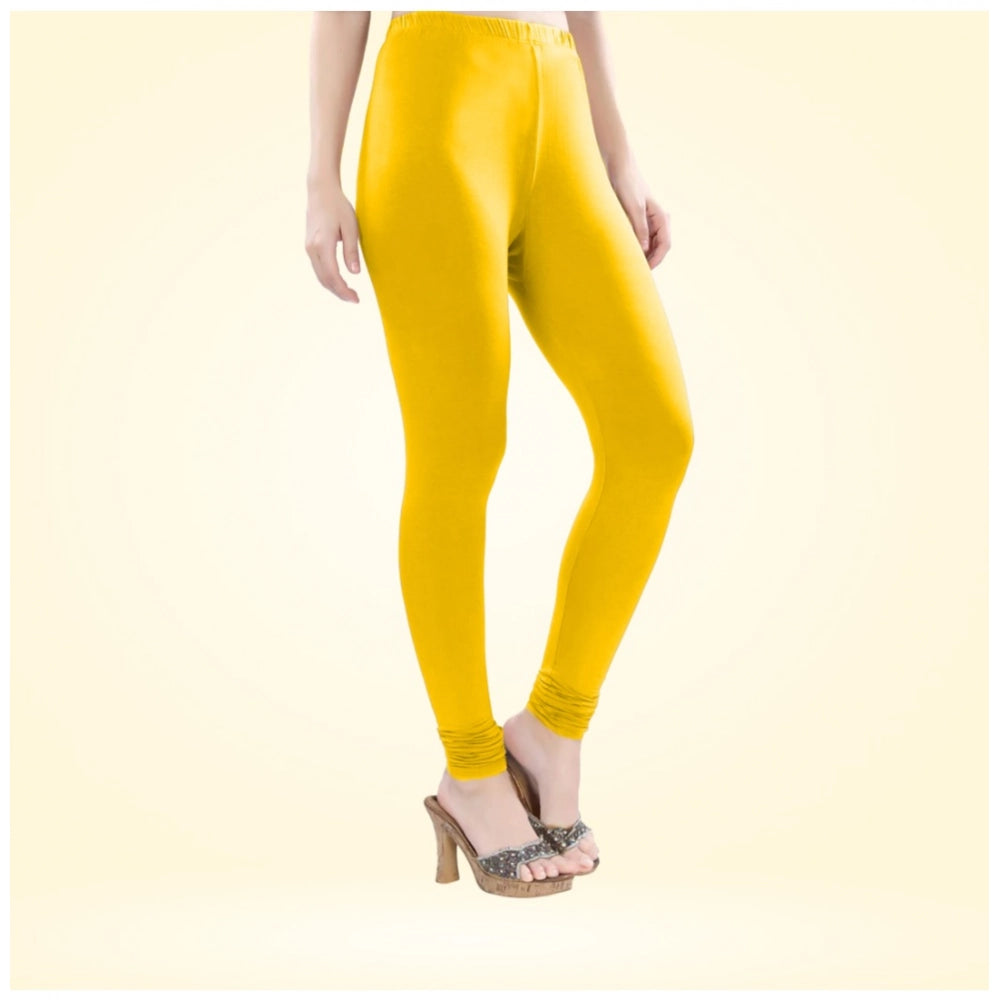 PKRKART Women's Cotton Blended Solid Churidar leggings (Yellow)