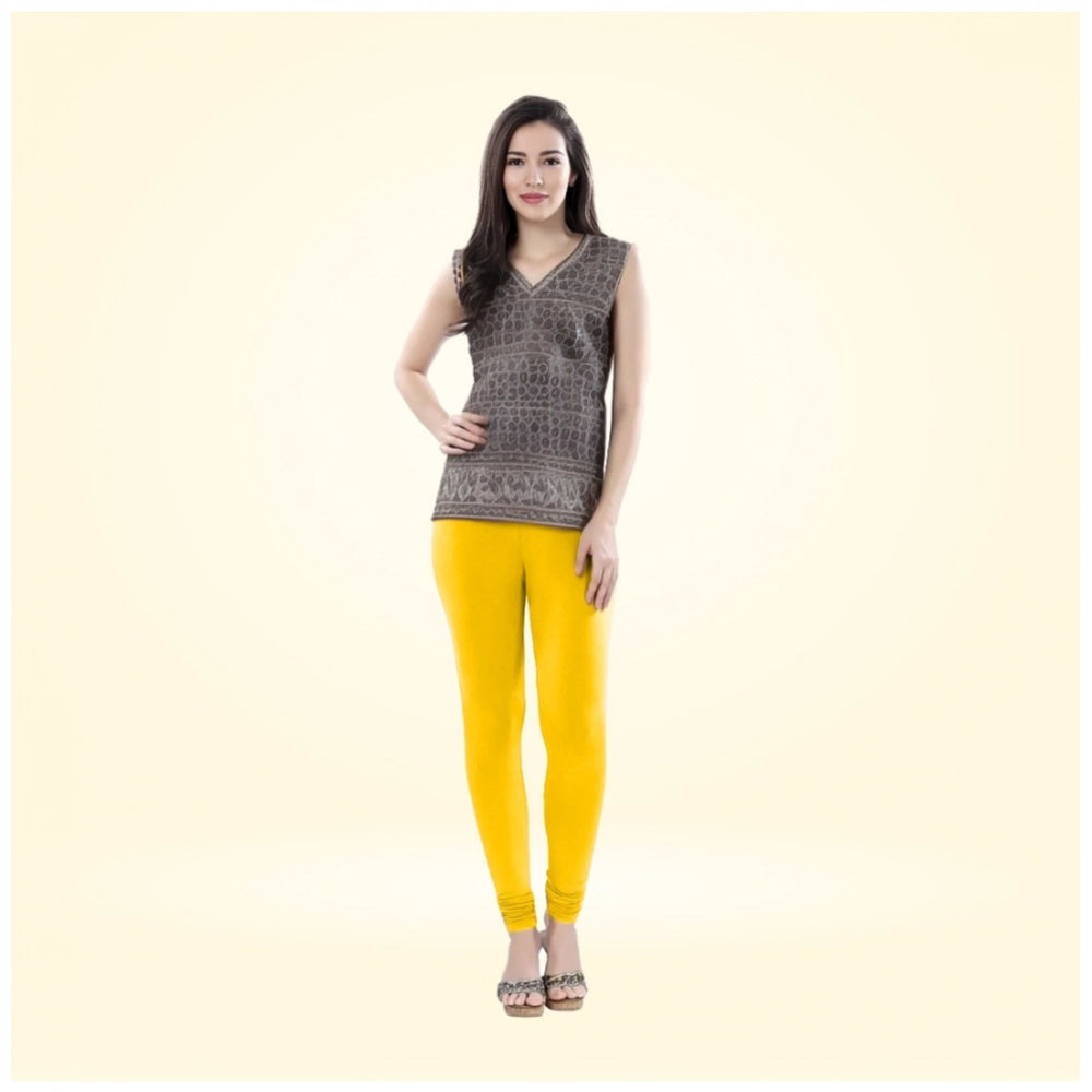 PKRKART Women's Cotton Blended Solid Churidar leggings (Yellow)