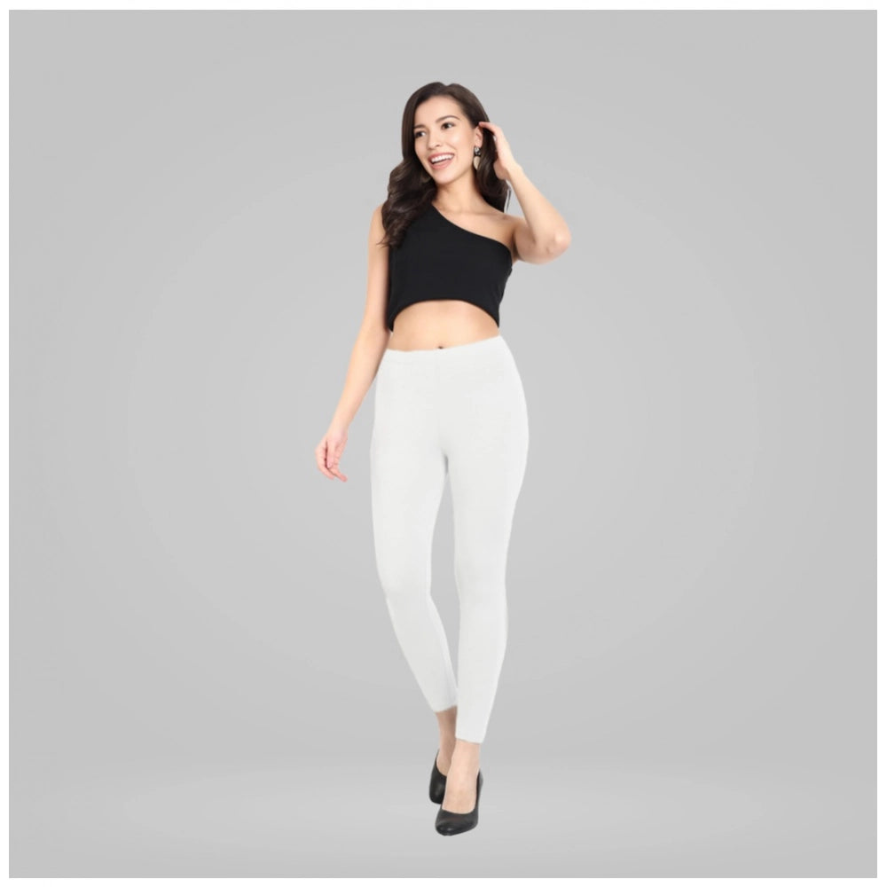 PKRKART Women's Cotton Blended Solid Ankle legging (White)