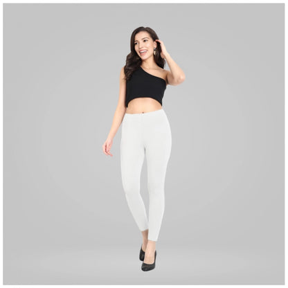 PKRKART Women's Cotton Blended Solid Ankle legging (White)