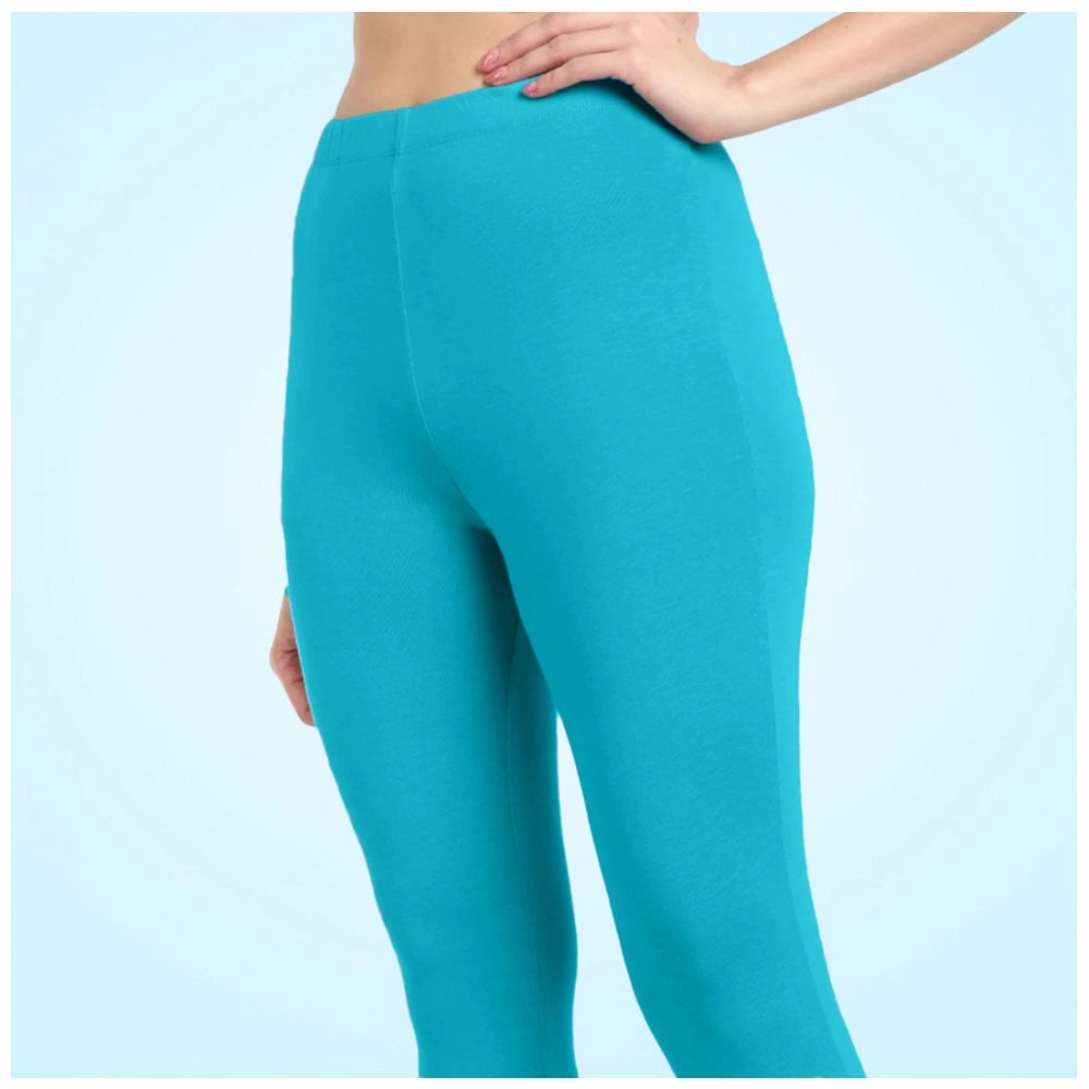 PKRKART Women's Cotton Blended Solid Ankle legging (Turquoise Blue)