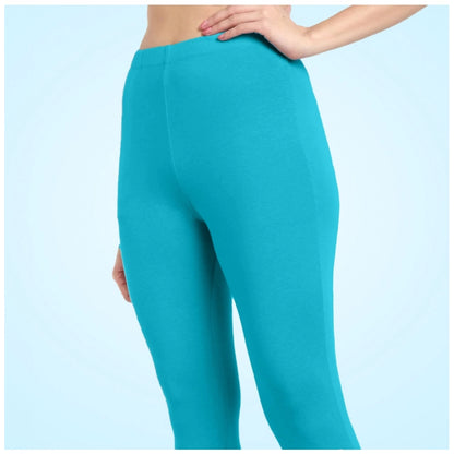 PKRKART Women's Cotton Blended Solid Ankle legging (Turquoise Blue)