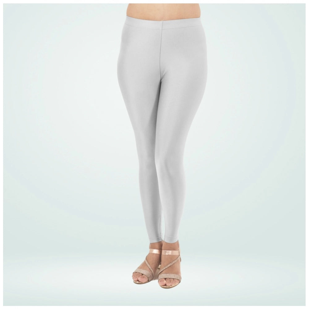 PKRKART Women's Cotton Blended Solid Shimmer Ankle leggings (Silver)