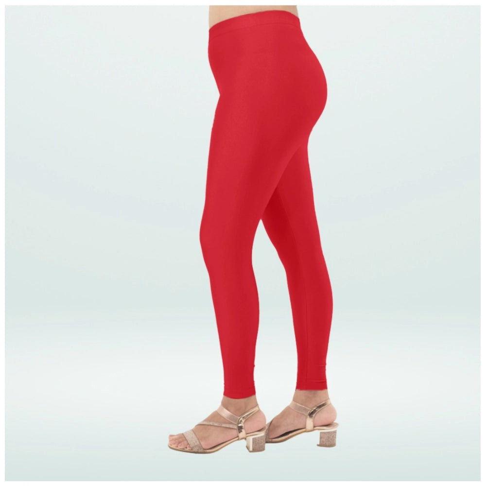 PKRKART Women's Cotton Blended Solid Shimmer Ankle leggings (Red)