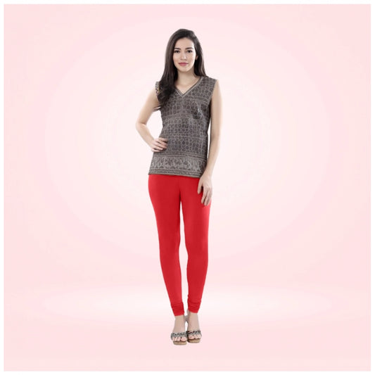 PKRKART Women's Cotton Blended Solid Churidar leggings (Red)