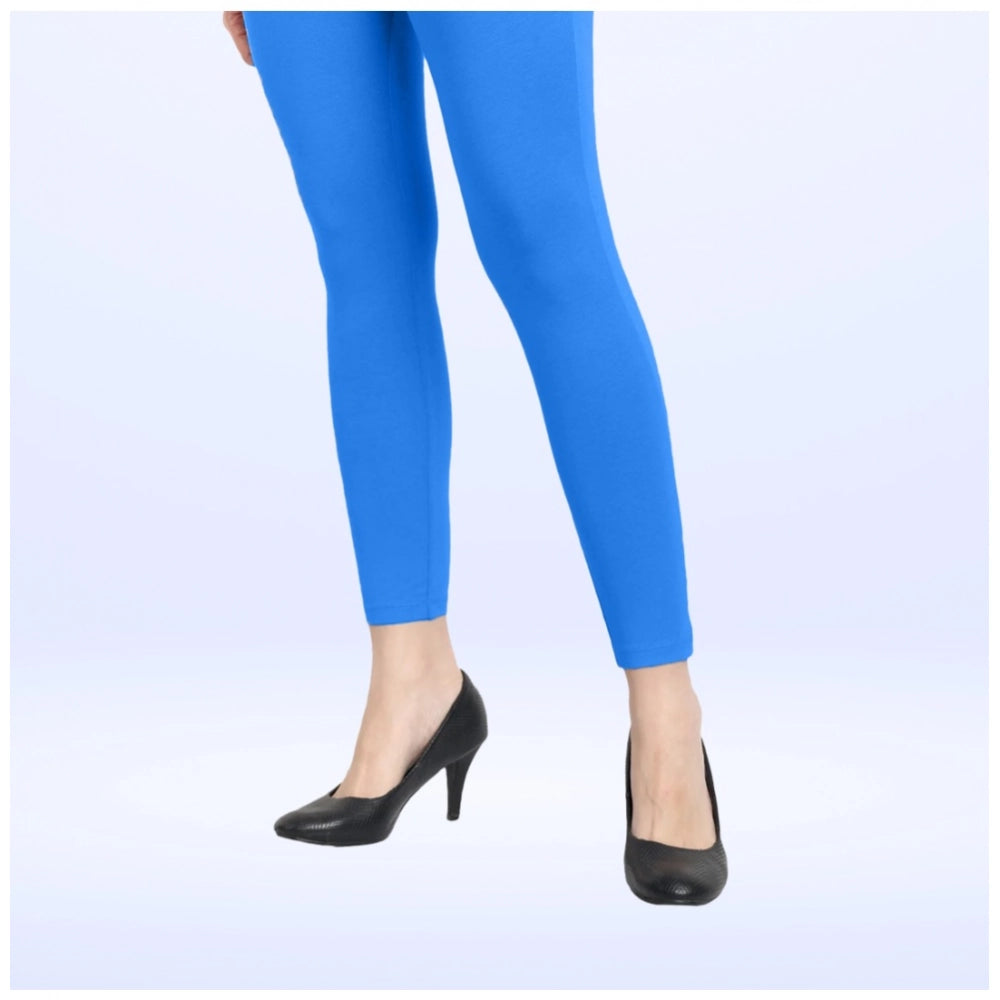 PKRKART Women's Cotton Blended Solid Ankle legging (Blue)